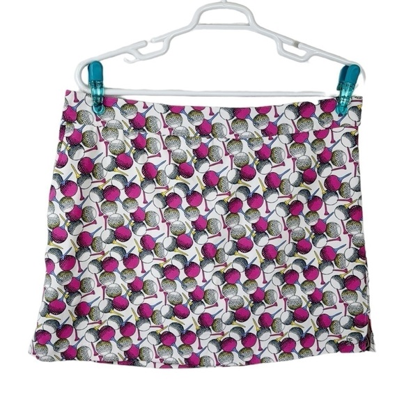IZOD Golf Skort Women's 16 White Pink Golf Ball Tee Print Pockets Side Zip - Picture 1 of 14